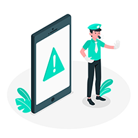 Cartoon image of traffic guard holding out his hand in a stop position while blowing a whistle