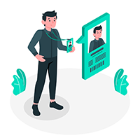 Cartoon image of man wearing an id badge